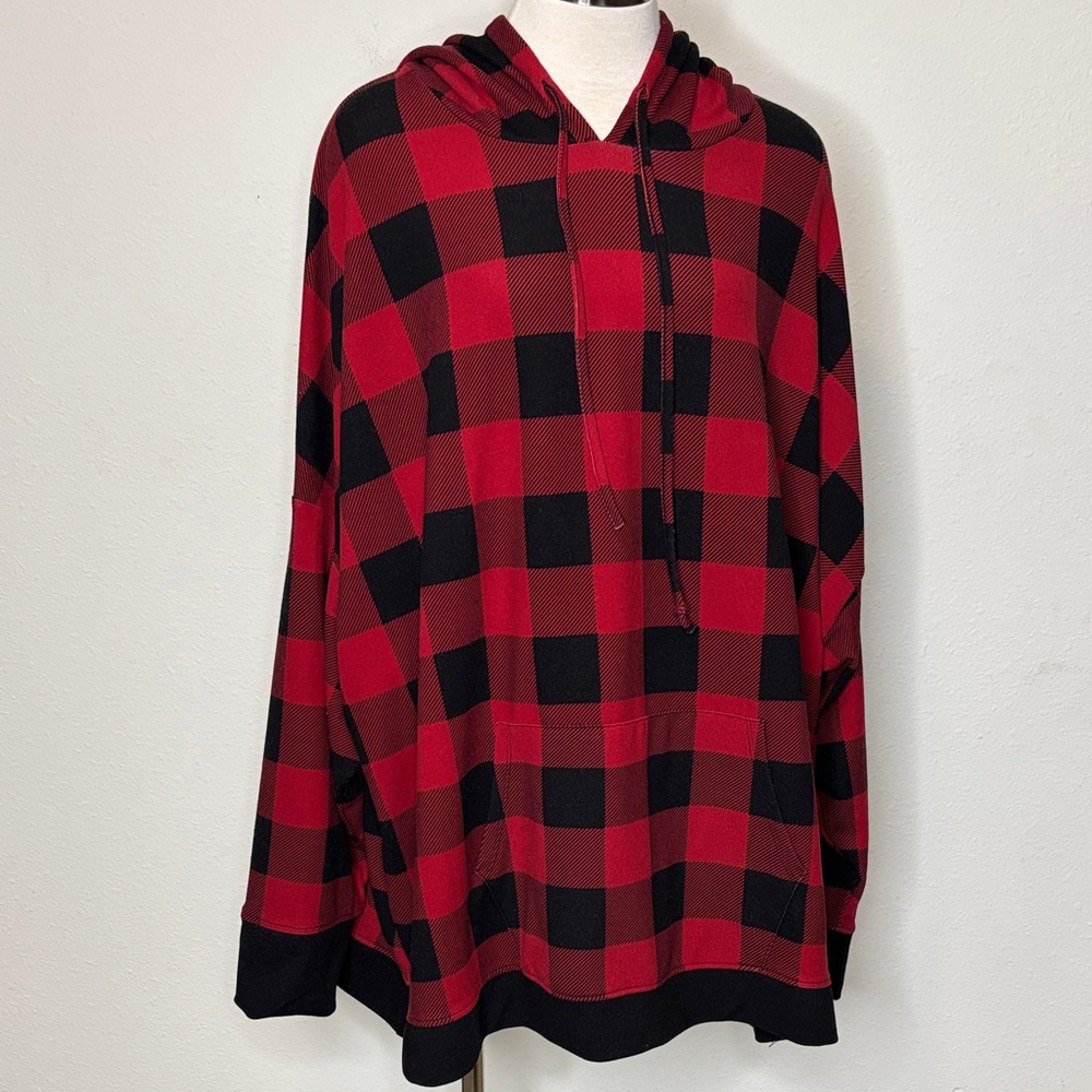 Belle by Kim Gravel size 3X Cozy Red and Black Plaid Women's Hoodie